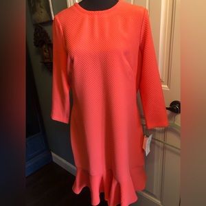 NWT Coral Shoshanna Luxury Brand Coral Knit Ruffle Hem Dress Size 10